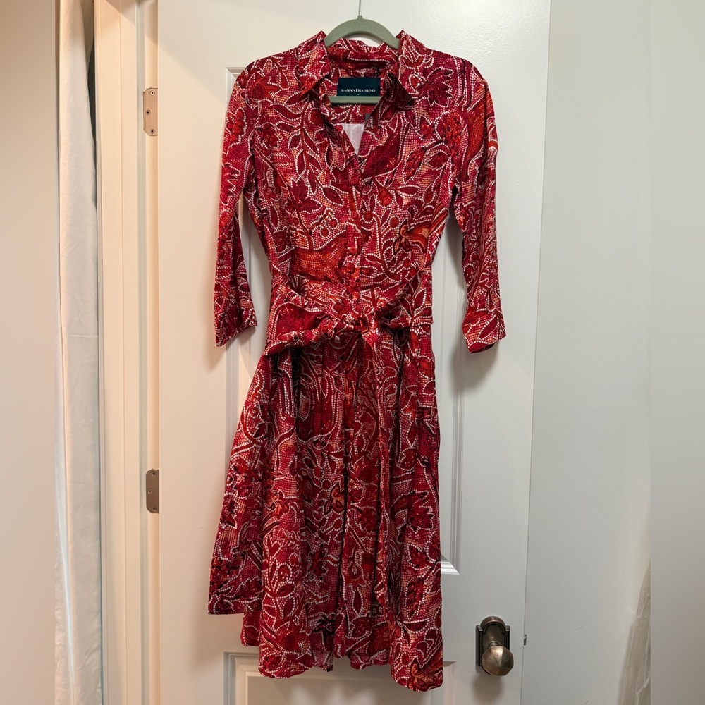 NWT- Samantha Sung- Audrey Greek Mosaic Linen Shirtdress